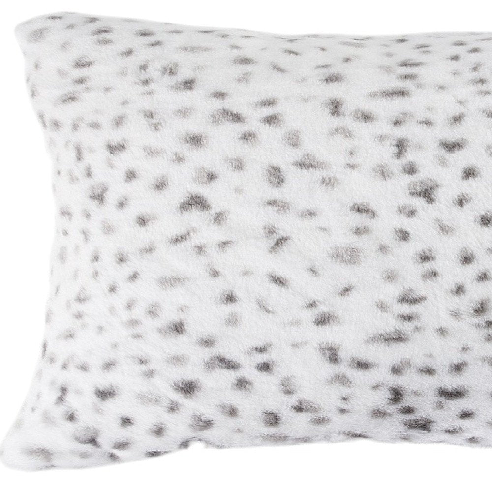 Set of Two 12" X 20" White and Gray Faux Fur Lumbar Throw Pillows