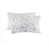 Set of Two 12" X 20" White and Gray Faux Fur Lumbar Throw Pillows