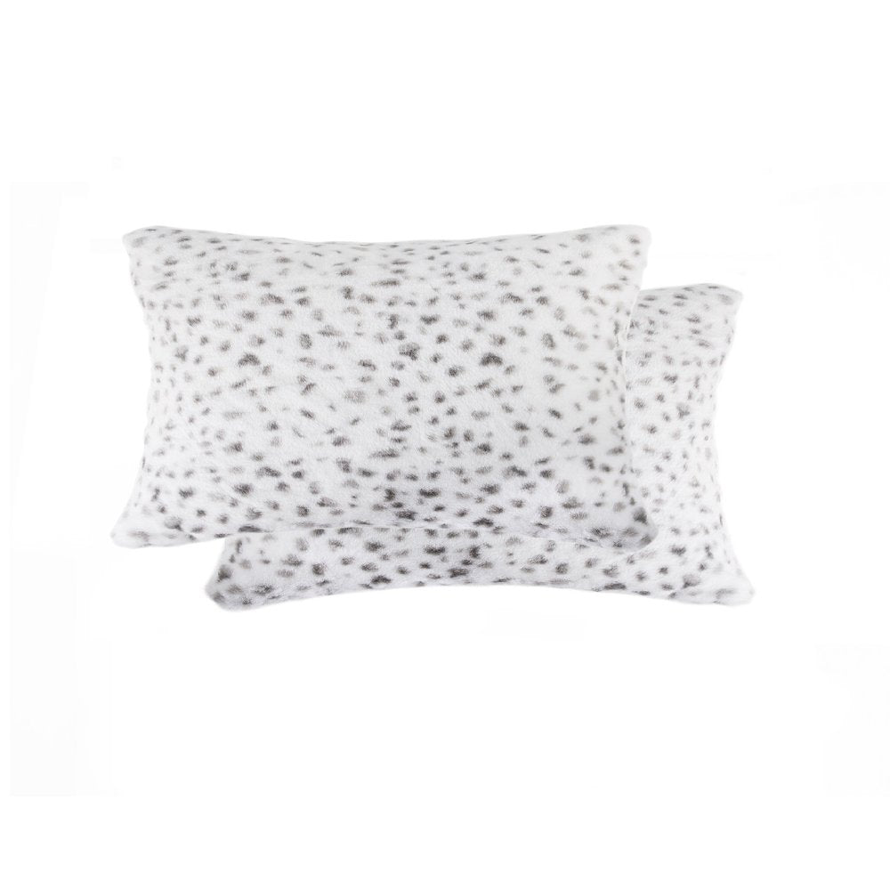 Set of Two 12" X 20" White and Gray Faux Fur Lumbar Throw Pillows