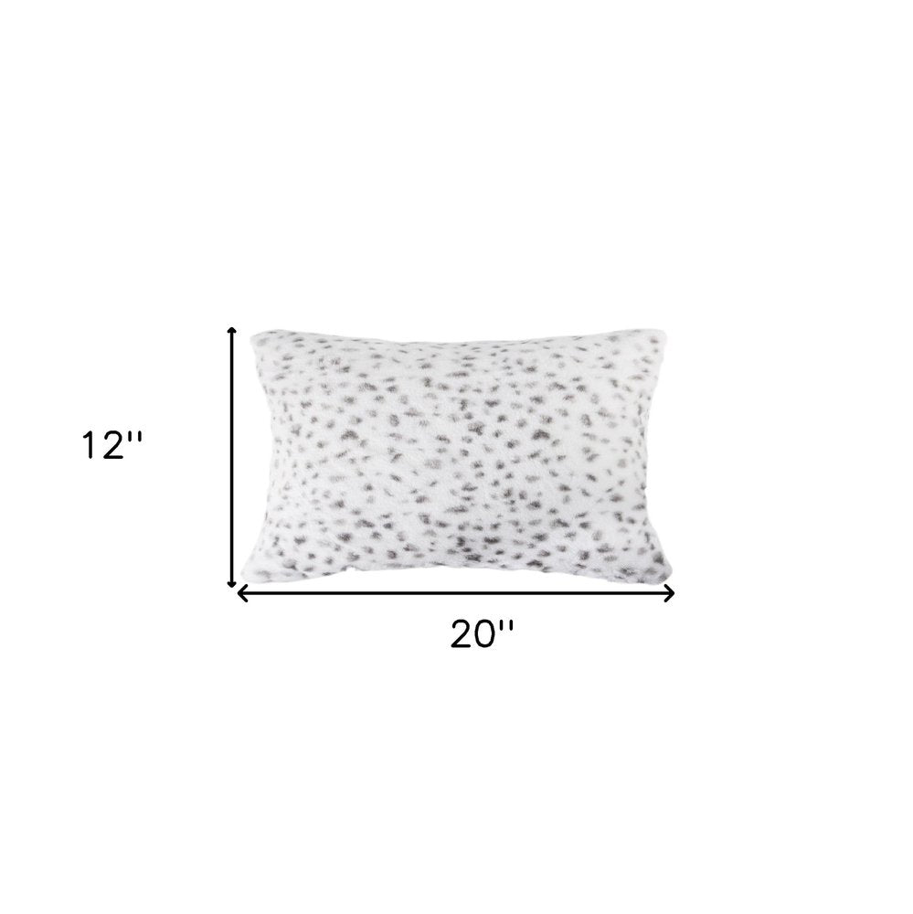 Set of Two 12" X 20" White and Gray Faux Fur Lumbar Throw Pillows
