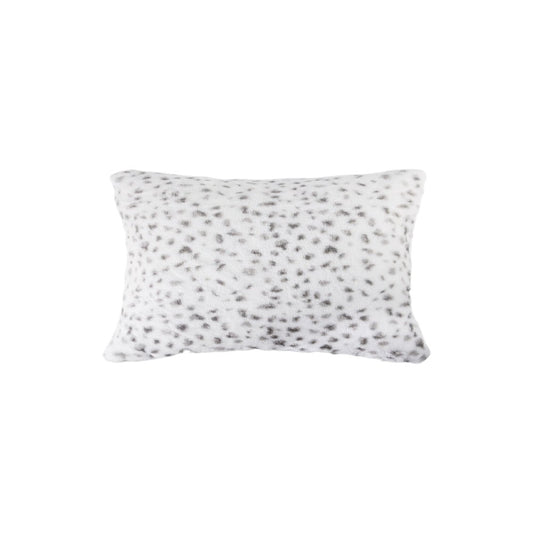 Set of Two 12" X 20" White and Gray Faux Fur Lumbar Throw Pillows