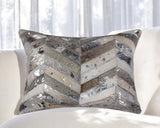 12" X 20" Gray and Silver Chevron Cowhide Lumbar Throw Pillow with Glitter