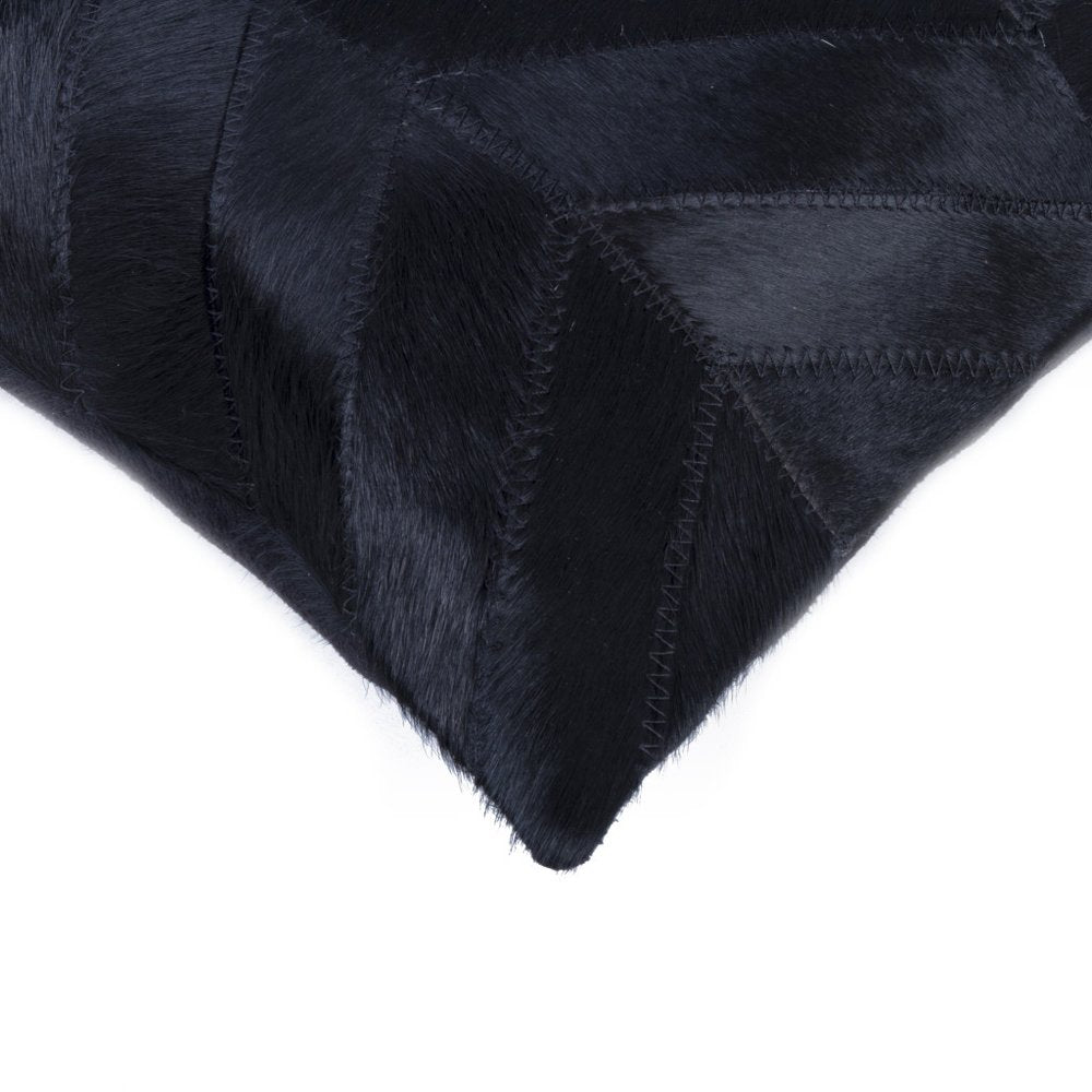 Set of Two 12" X 20" Black Lumbar Chevron Cowhide Throw Pillows