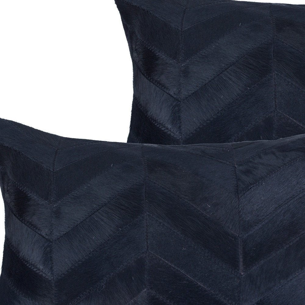 Set of Two 12" X 20" Black Lumbar Chevron Cowhide Throw Pillows