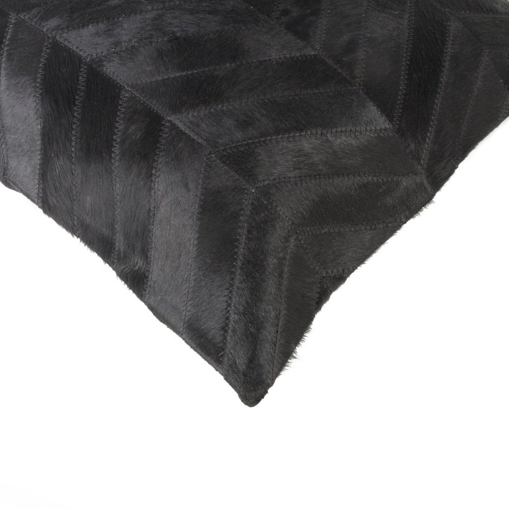 Set of Two 18" Black Chevron Cowhide Throw Pillows