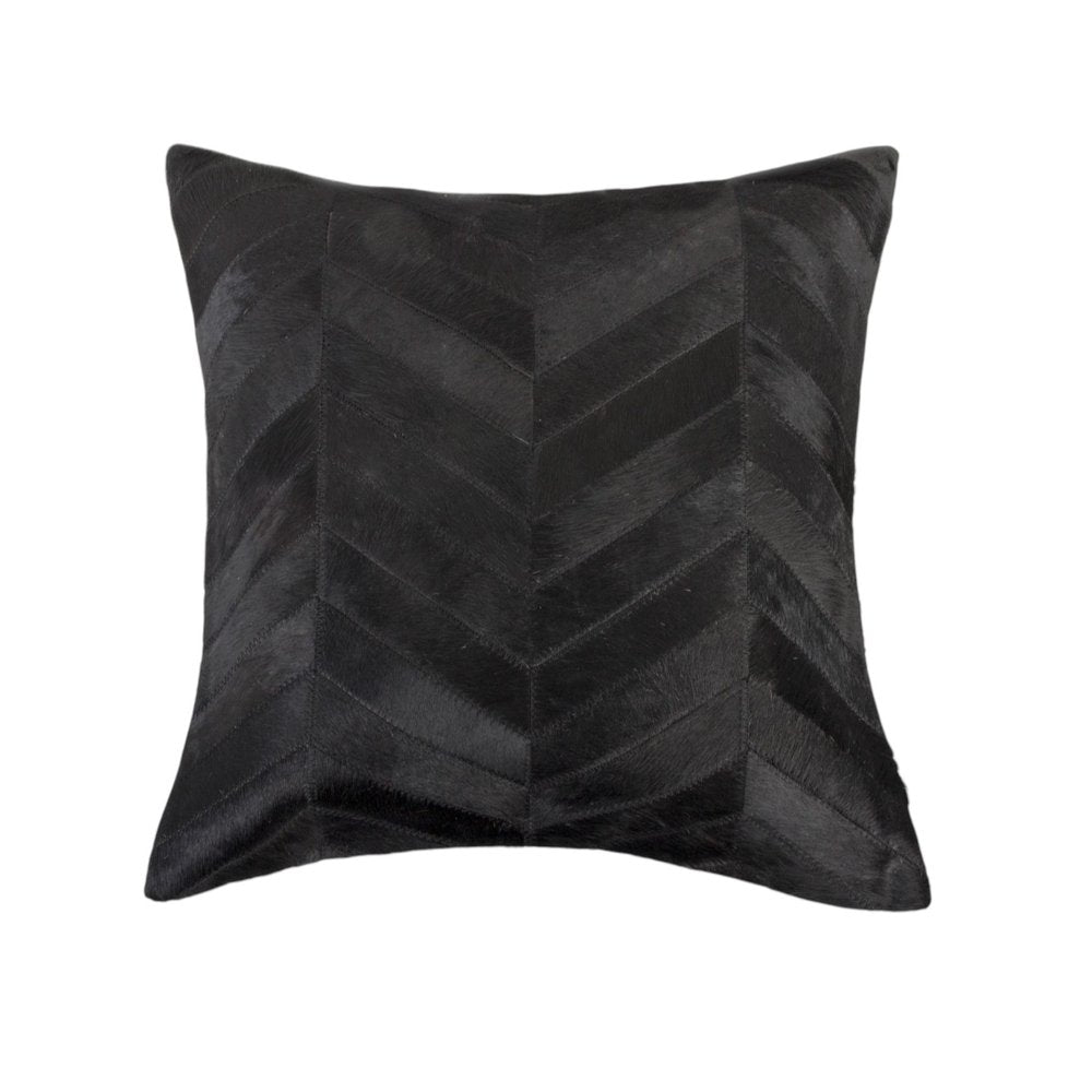 Set of Two 18" Black Chevron Cowhide Throw Pillows