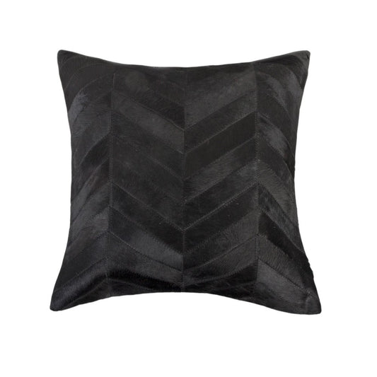 Set of Two 18" Black Chevron Cowhide Throw Pillows
