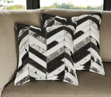 Set of Two 18" Black and Natural Chevron Cowhide Throw Pillows