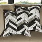 Set of Two 18" Black and Natural Chevron Cowhide Throw Pillows
