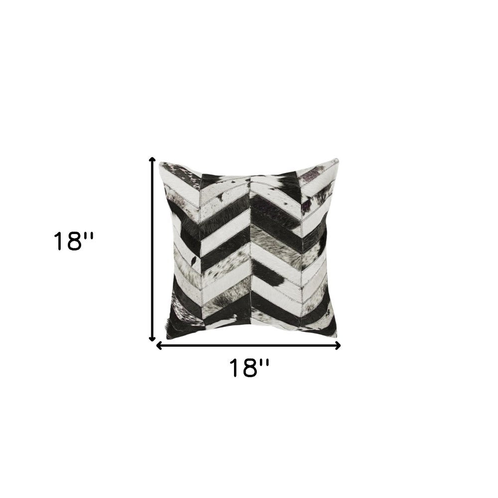 Set of Two 18" Black and Natural Chevron Cowhide Throw Pillows
