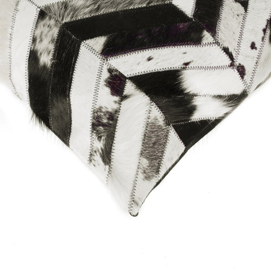 Set of Two 18" Black and Natural Chevron Cowhide Throw Pillows