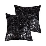 Set of Two 18" Black and Silver Chevron Cowhide Throw Pillows with Glitter