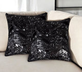 Set of Two 18" Black and Silver Chevron Cowhide Throw Pillows with Glitter
