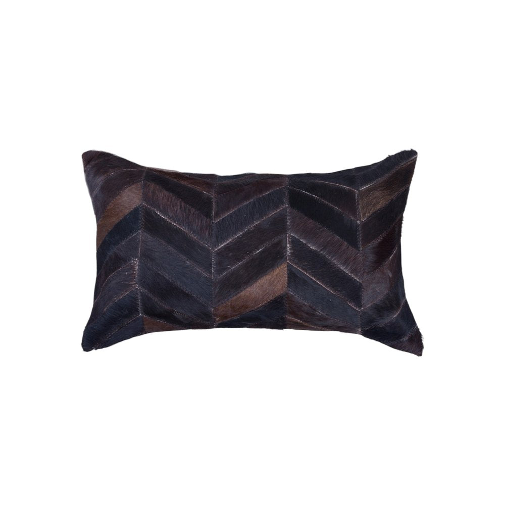 Set of Two 12" X 20" Chocolate Chevron Cowhide Lumbar Throw Pillows