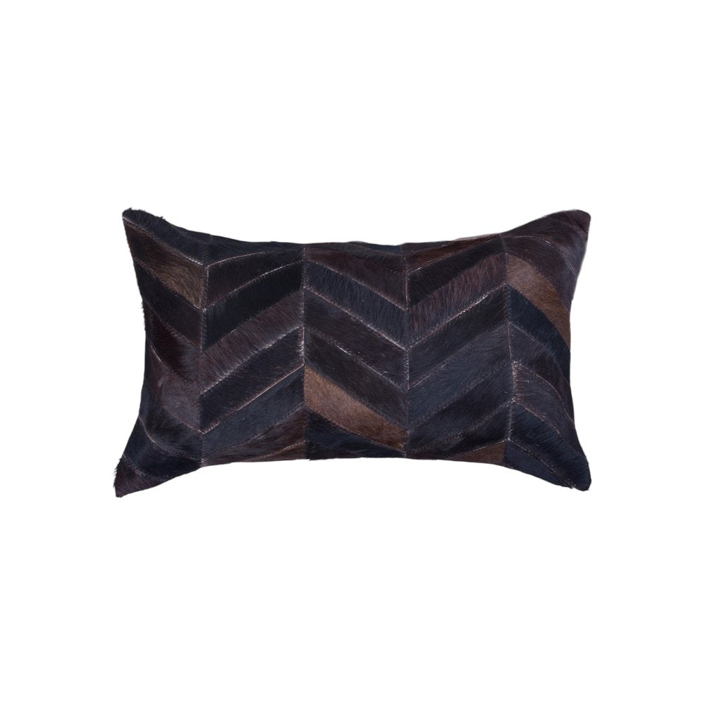 Set of Two 12" X 20" Chocolate Chevron Cowhide Lumbar Throw Pillows