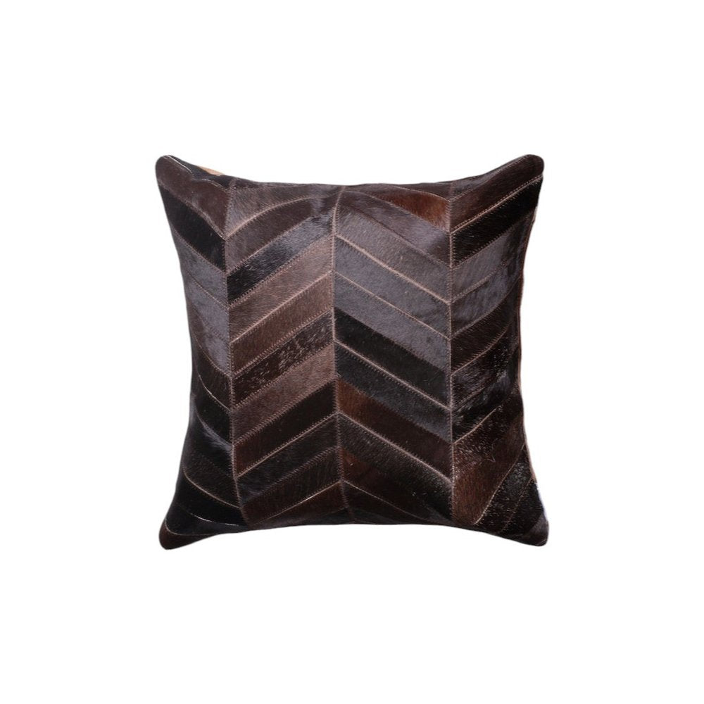 Set of Two 18" Chocolate Chevron Cowhide Throw Pillows