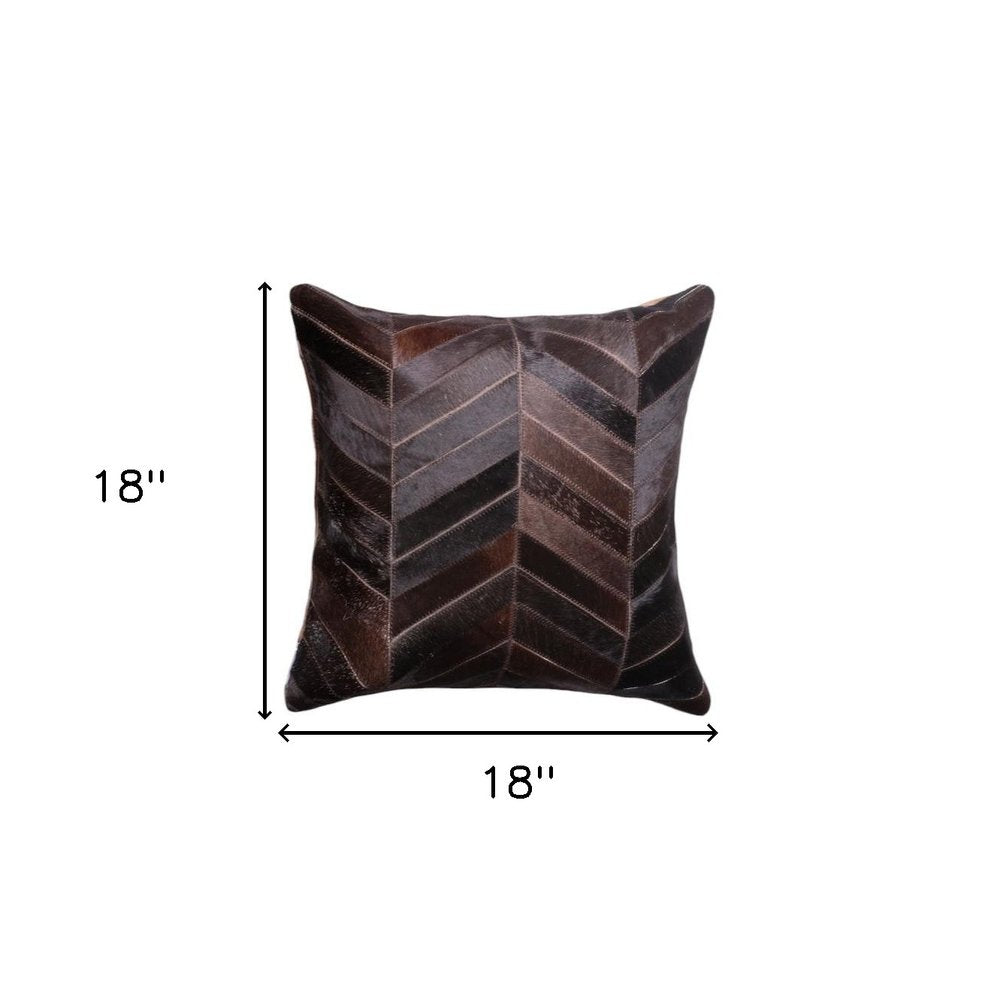 Set of Two 18" Chocolate Chevron Cowhide Throw Pillows