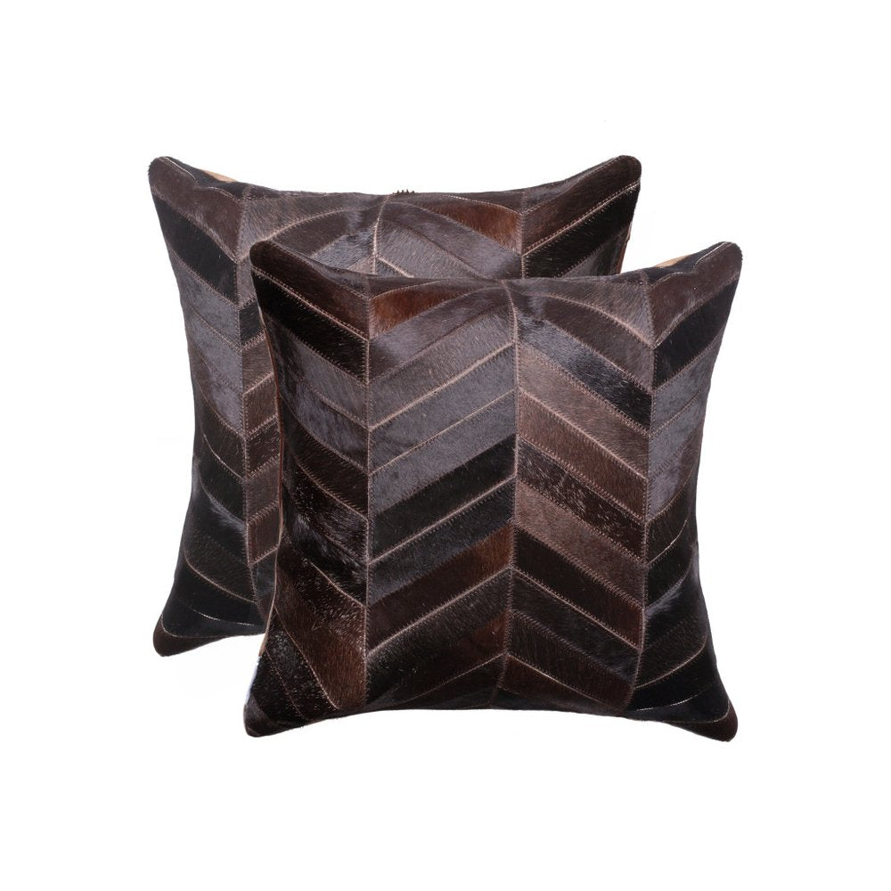 Set of Two 18" Chocolate Chevron Cowhide Throw Pillows