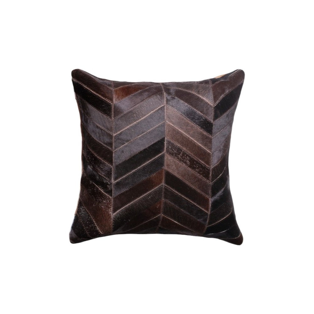 Set of Two 18" Chocolate Chevron Cowhide Throw Pillows