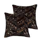 Set of Two 18" Chocolate and Gold Chevron Cowhide Throw Pillows with Glitter