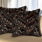 Set of Two 18" Chocolate and Gold Chevron Cowhide Throw Pillows with Glitter