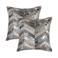 Set of Two 18" Gray Brown And Silver Chevron Cowhide Throw Pillows