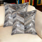 Set of Two 18" Gray Brown And Silver Chevron Cowhide Throw Pillows