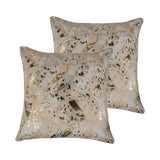 Set of Two 18" Natural and Gold Chevron Cowhide Throw Pillows with Glitter