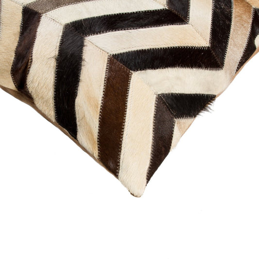 Set of Two 18" Black Brown and Beige Chevron Cowhide Throw Pillows