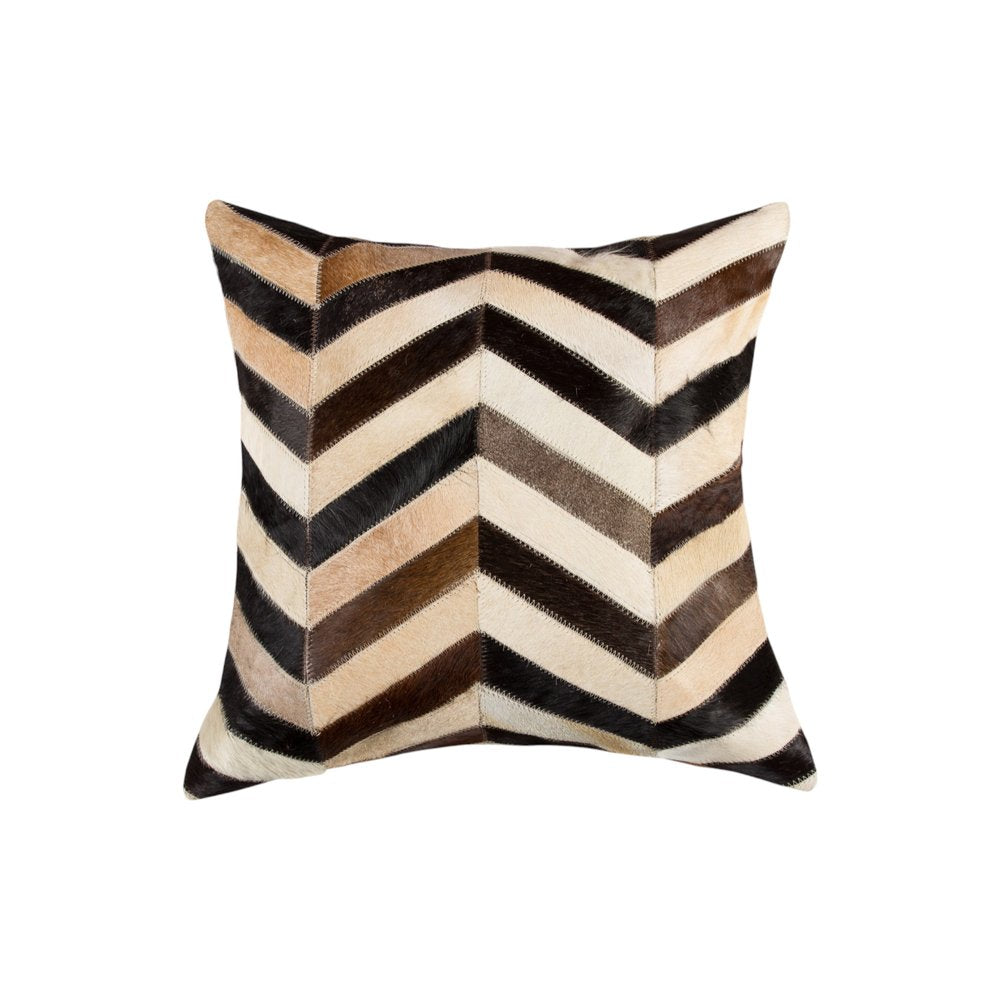 Set of Two 18" Black Brown and Beige Chevron Cowhide Throw Pillows