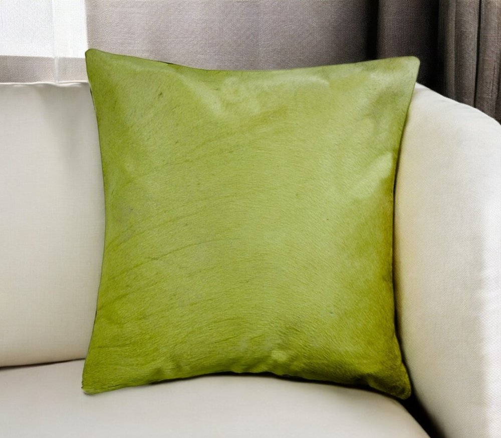 18" Lime Green Cowhide Throw Pillow