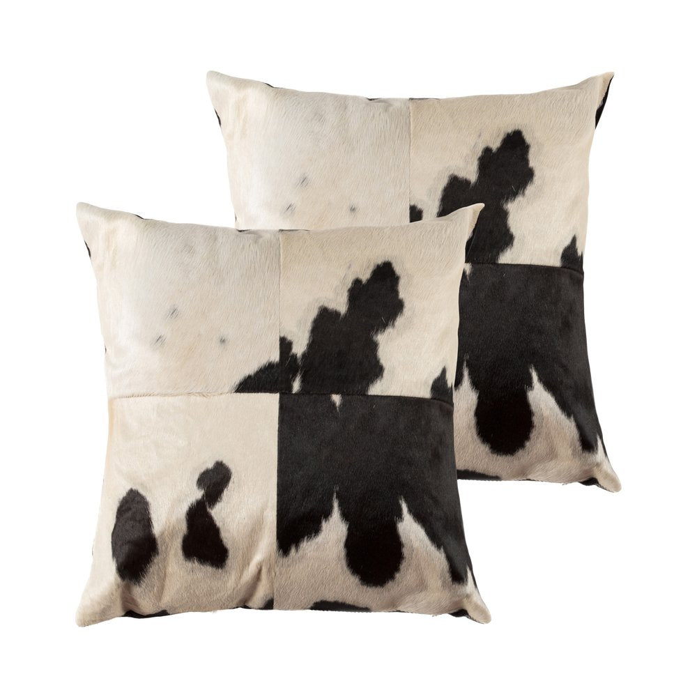 Set of Two 18" Black and White Cowhide Cowhide Throw Pillows