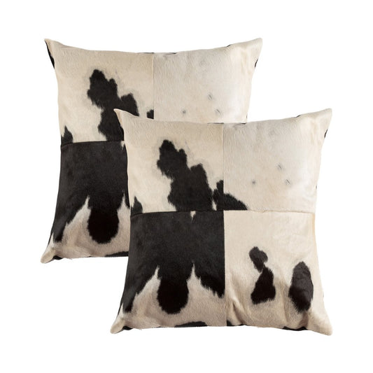 Set of Two 18" Black and White Cowhide Cowhide Throw Pillows