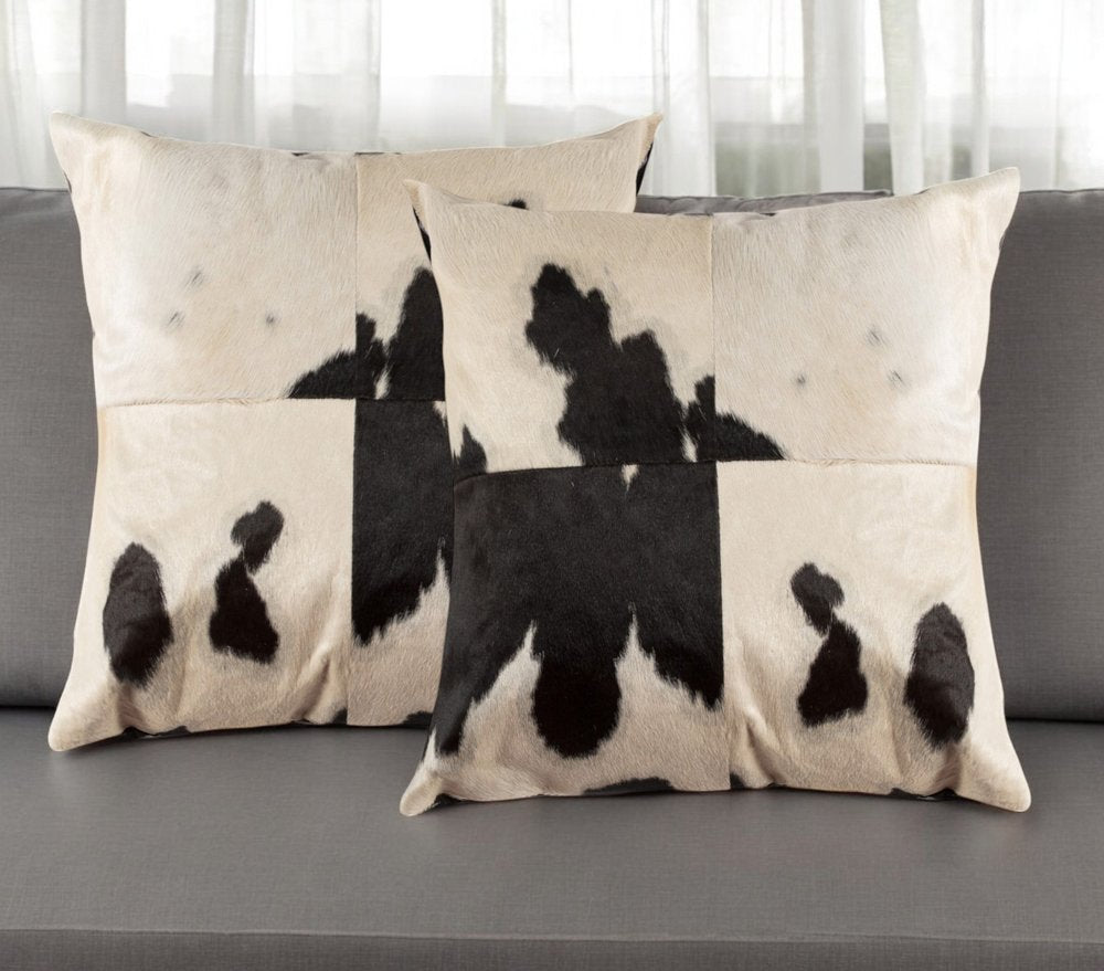 Set of Two 18" Black and White Cowhide Cowhide Throw Pillows