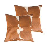 Set of Two 18" Brown and White Cowhide Cowhide Throw Pillows