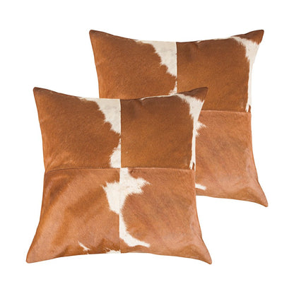 Set of Two 18" Brown and White Cowhide Cowhide Throw Pillows