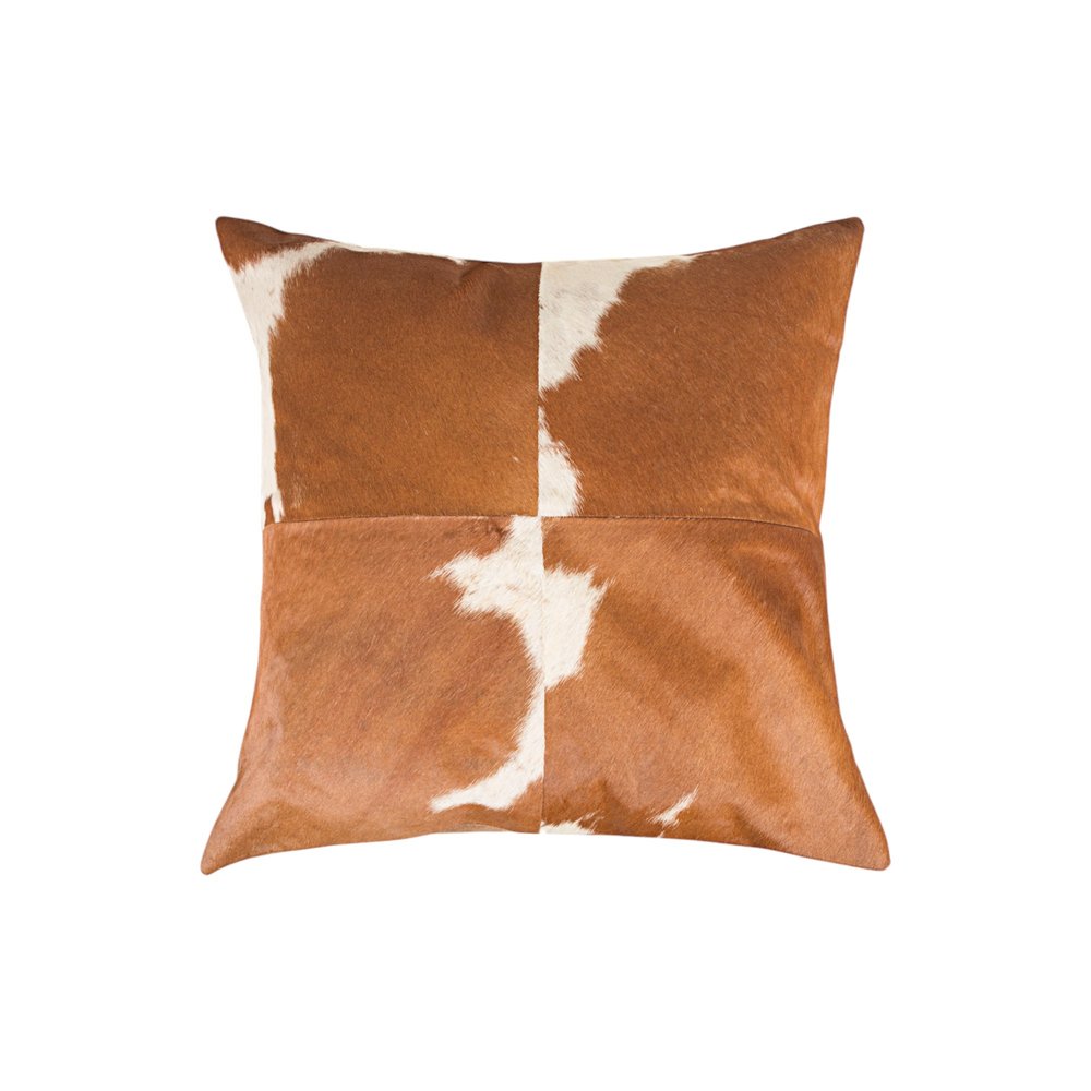 Set of Two 18" Brown and White Cowhide Cowhide Throw Pillows