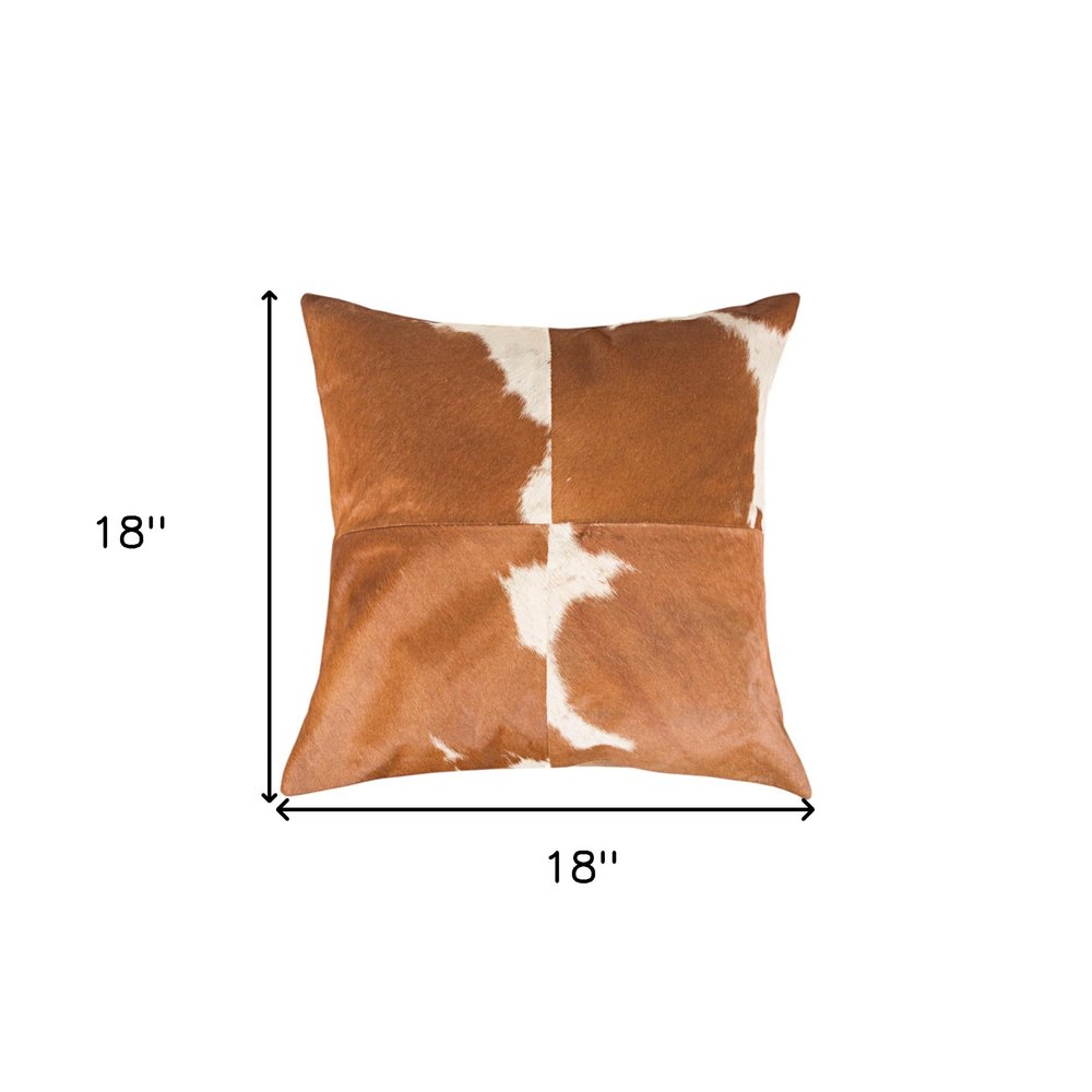Set of Two 18" Brown and White Cowhide Cowhide Throw Pillows