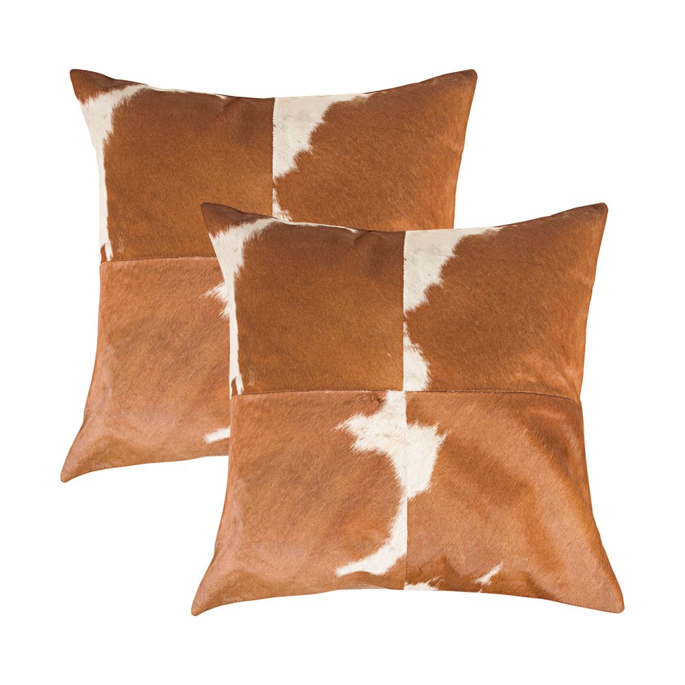Set of Two 18" Brown and White Cowhide Cowhide Throw Pillows