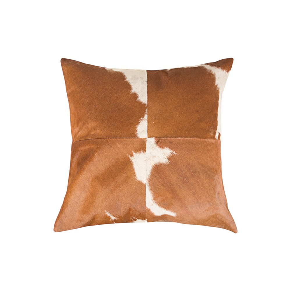 Set of Two 18" Brown and White Cowhide Cowhide Throw Pillows