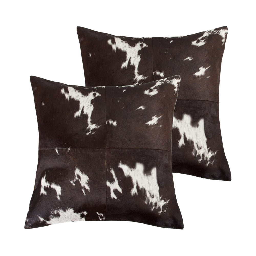 Set of Two 18" Chocolate and White Cowhide Cowhide Throw Pillows