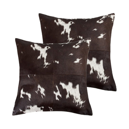 Set of Two 18" Chocolate and White Cowhide Cowhide Throw Pillows