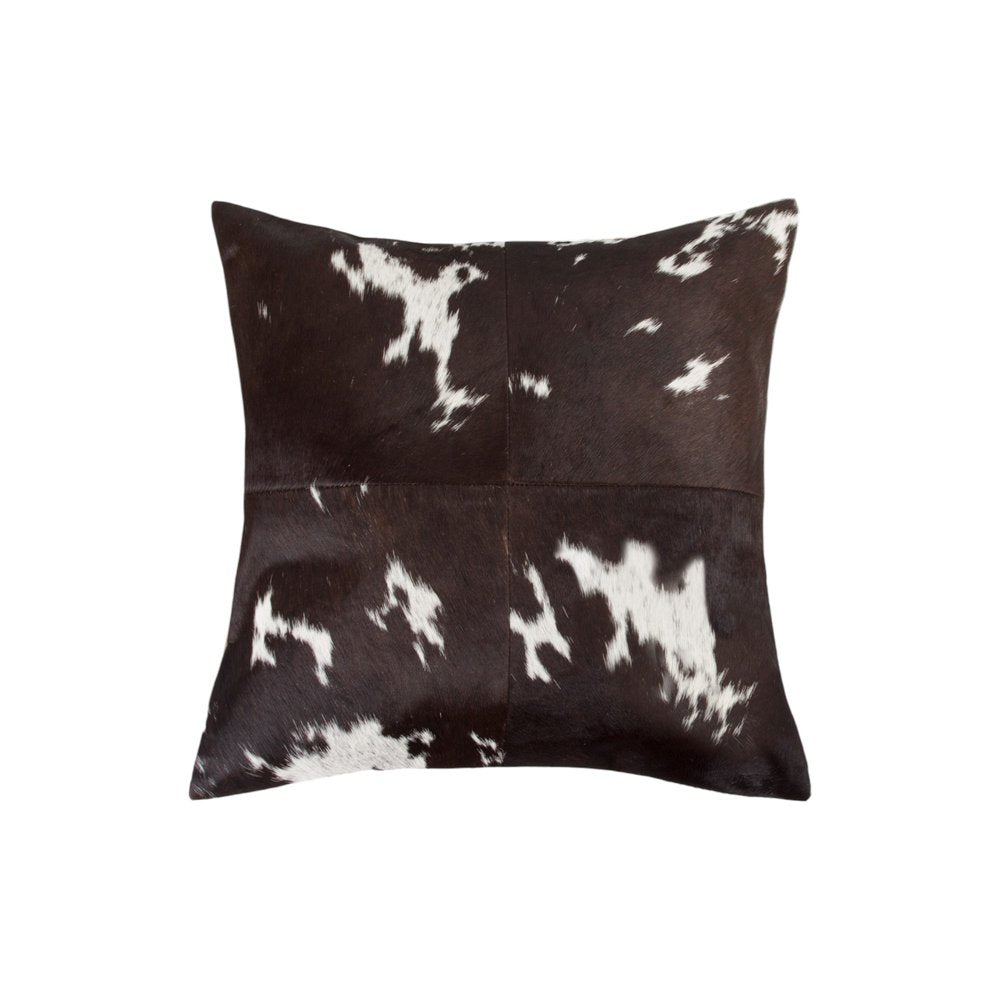 Set of Two 18" Chocolate and White Cowhide Cowhide Throw Pillows
