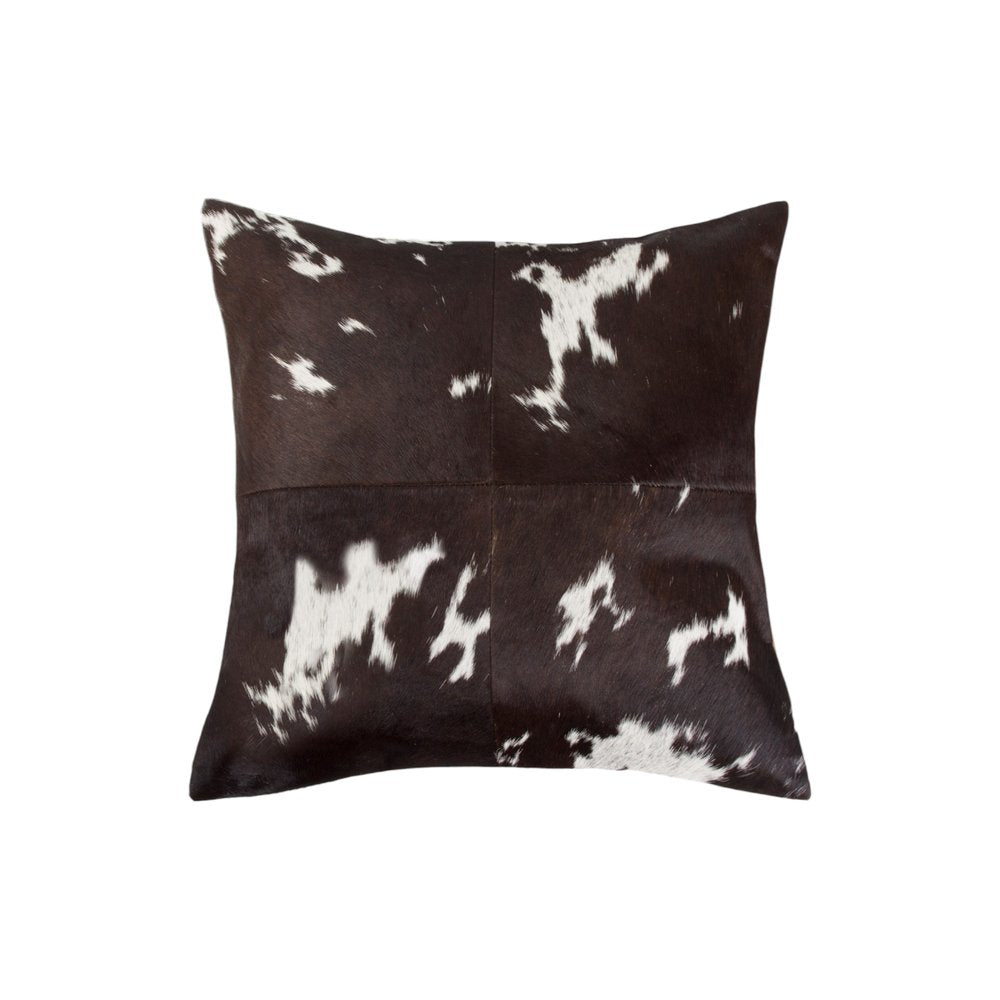 Set of Two 18" Chocolate and White Cowhide Cowhide Throw Pillows