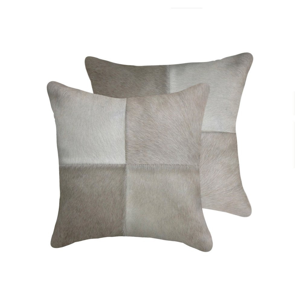 Set of Two 18" Gray Cowhide Throw Pillows