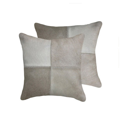 Set of Two 18" Gray Cowhide Throw Pillows