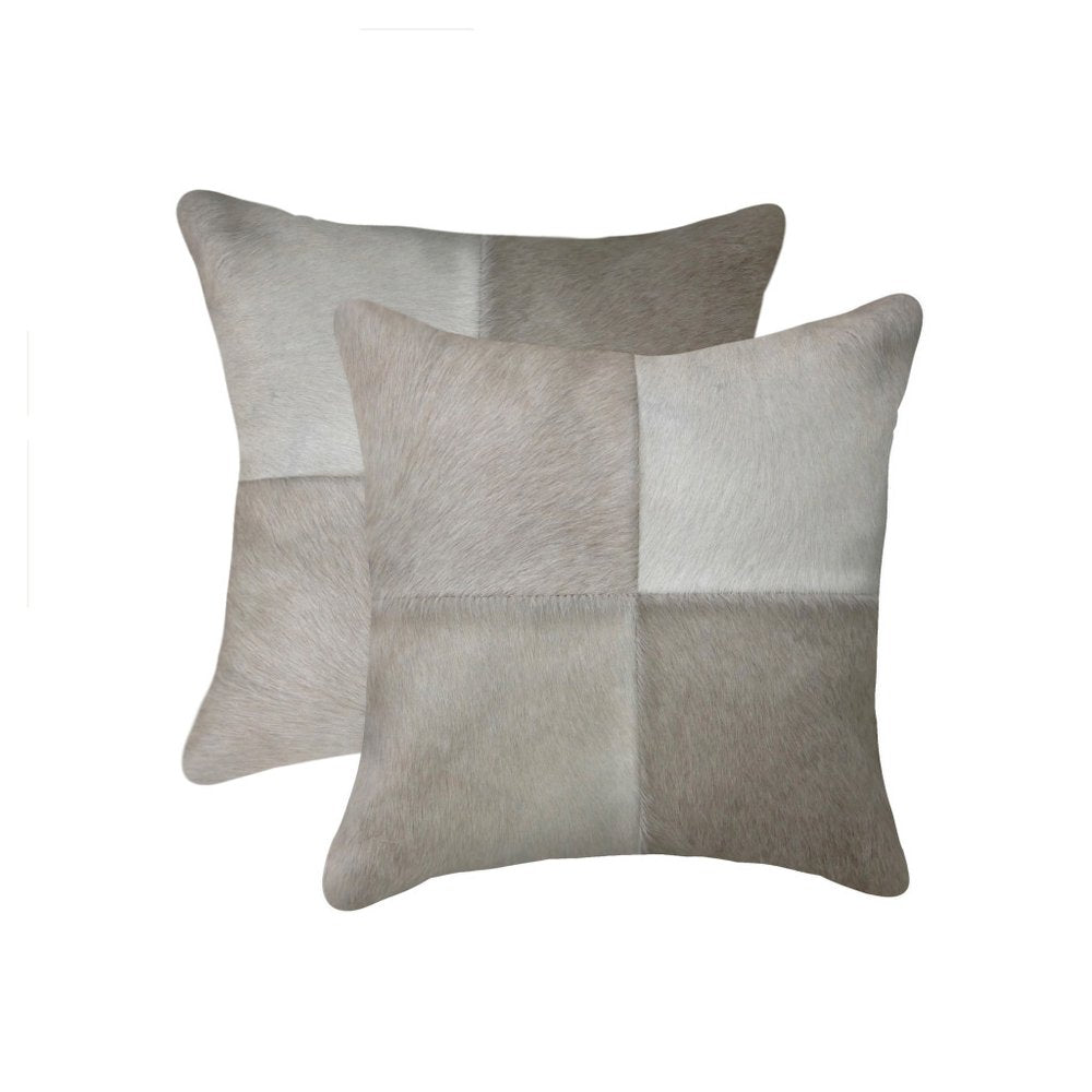 Set of Two 18" Gray Cowhide Throw Pillows