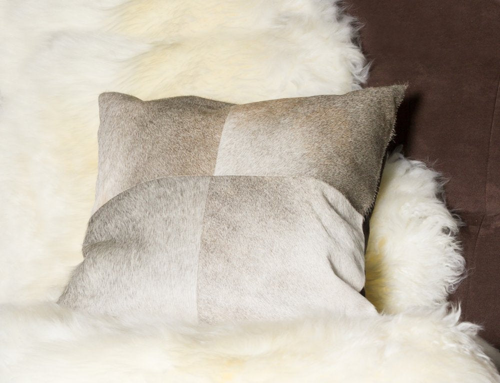 Set of Two 18" Gray Cowhide Throw Pillows