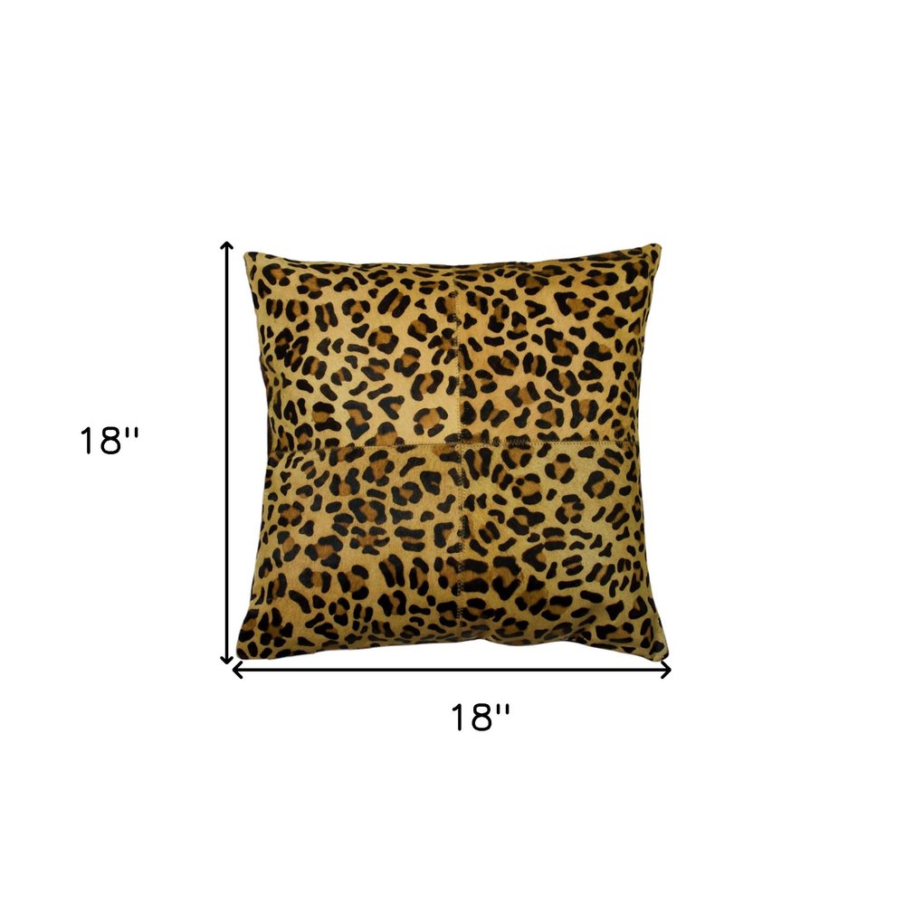 Set of Two 18" Brown and Black Leopard Cowhide Throw Pillows