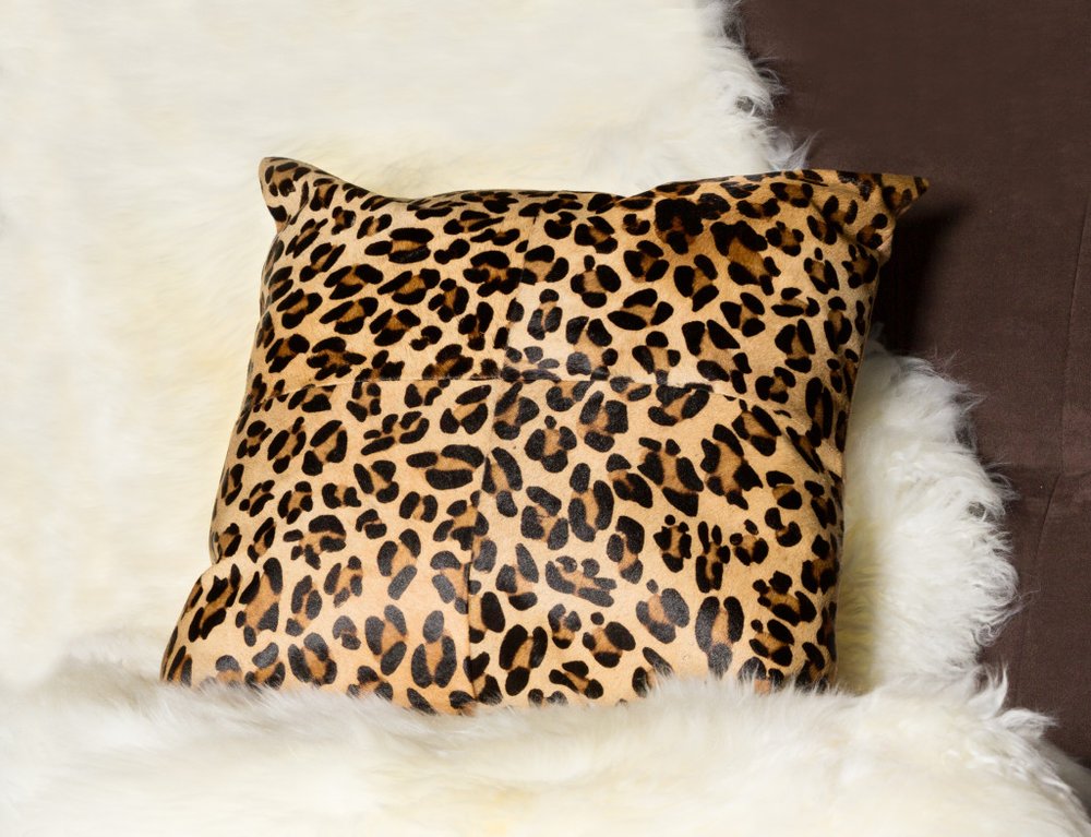 Set of Two 18" Brown and Black Leopard Cowhide Throw Pillows